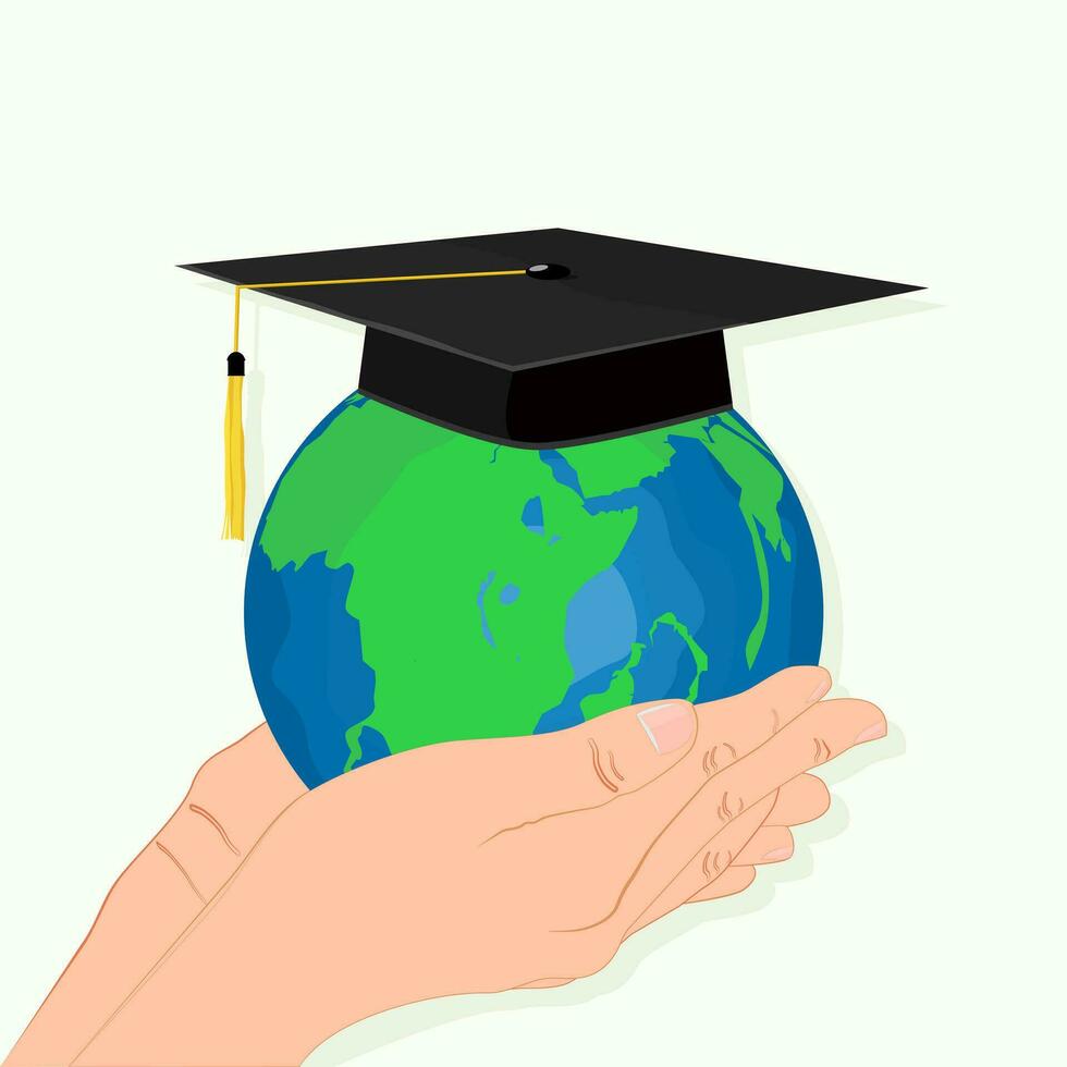 World graduates The concept of global business education, studying abroad vector