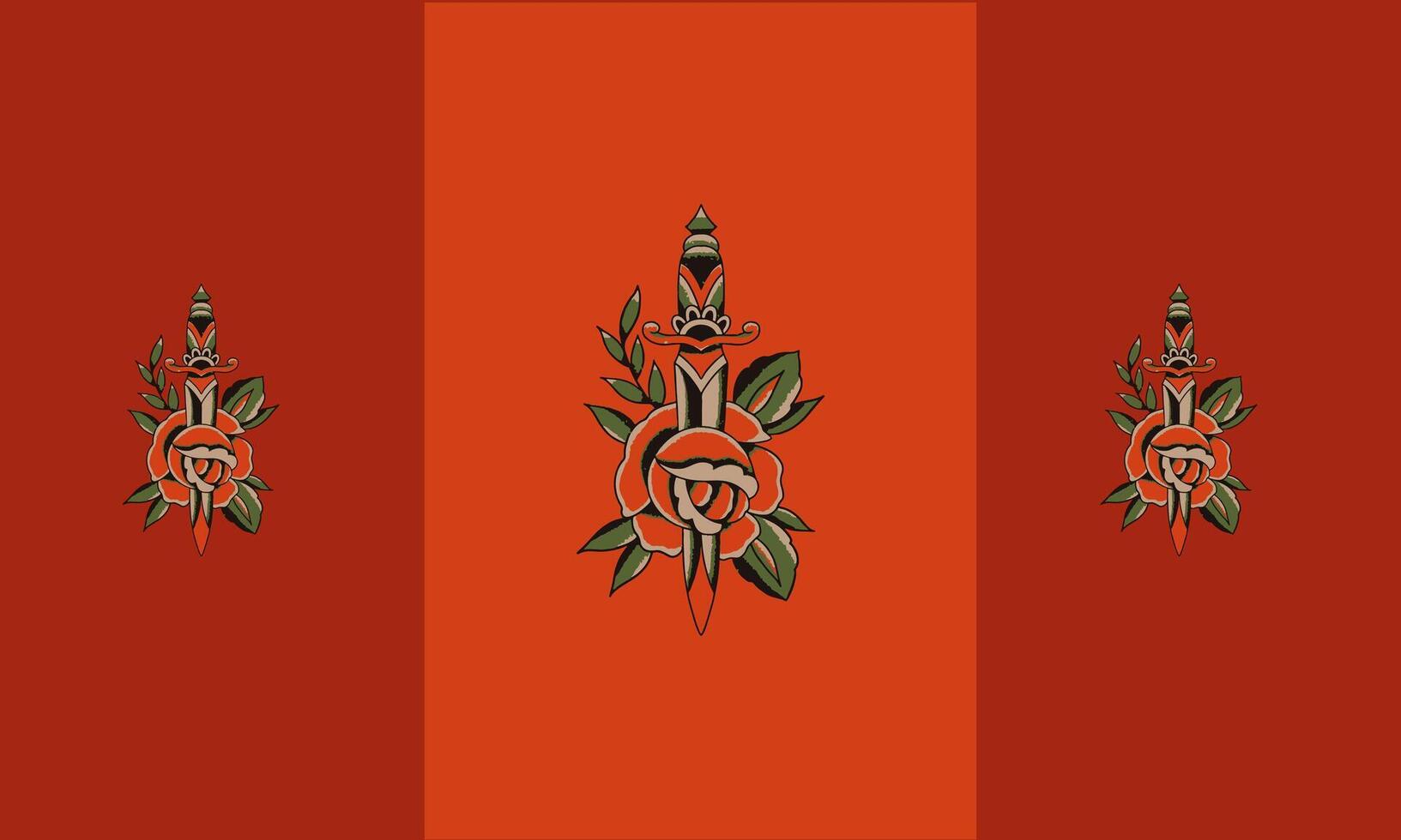 red flowers and sword vector flat design