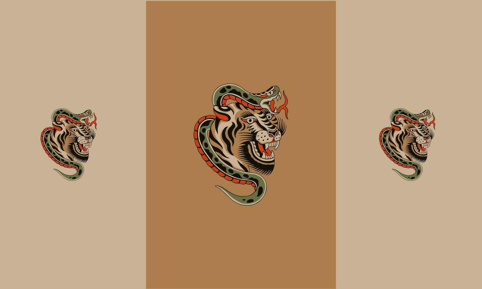 cabeza Tigre y serpiente vector plano diseño