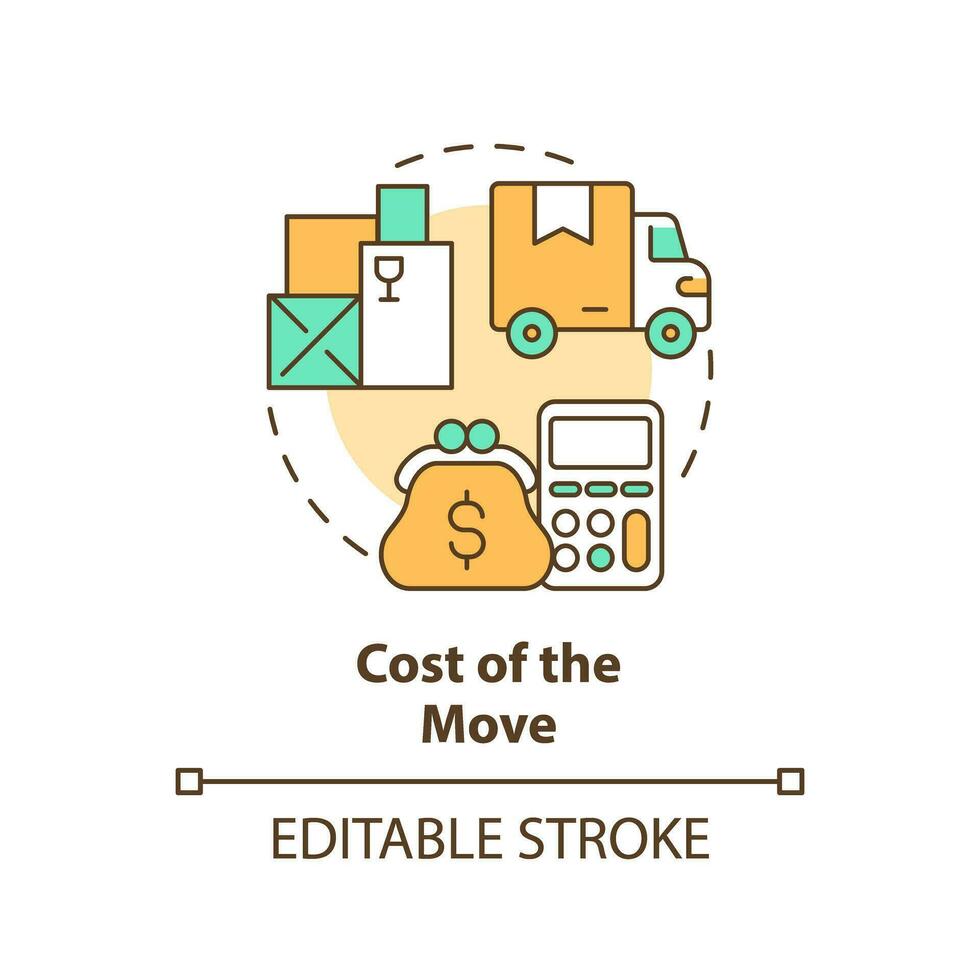 2D editable cost of the move icon representing moving service, simple isolated vector, multicolor thin line illustration. vector