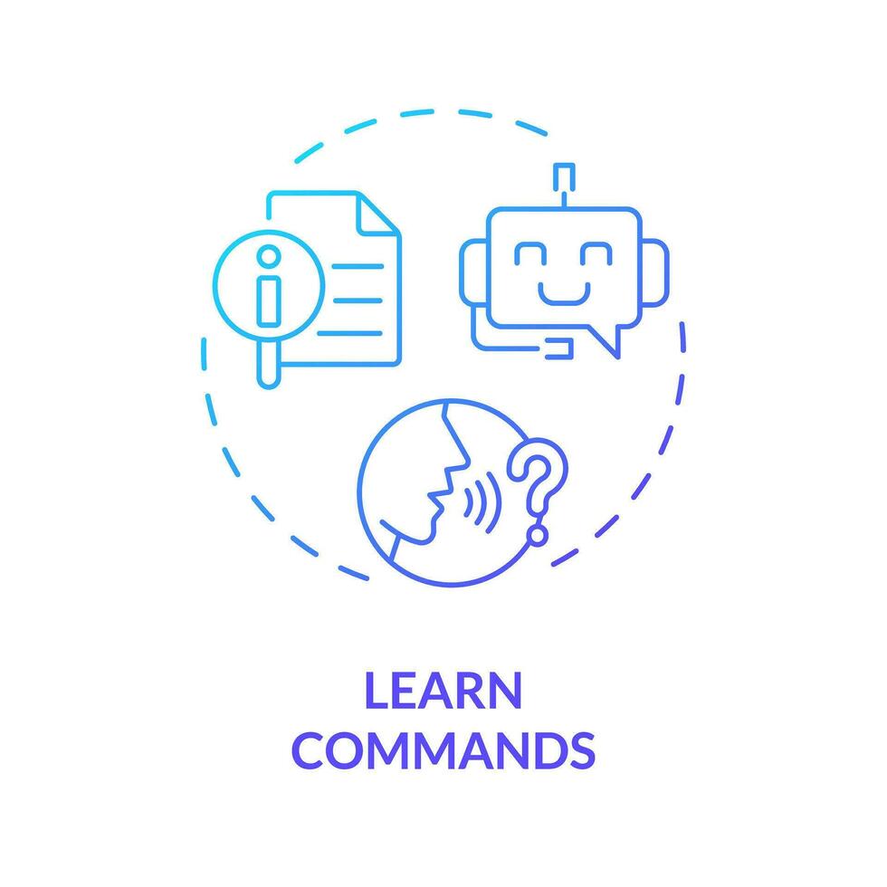 2d aprender comandos Delgado línea degradado icono concepto, aislado vector, azul ilustración representando voz asistente. vector