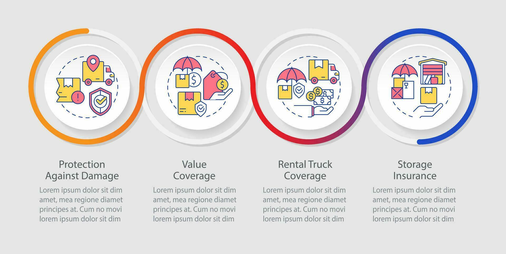 2D moving service vector infographics template with line icons, data visualization with 4 steps, process timeline chart.