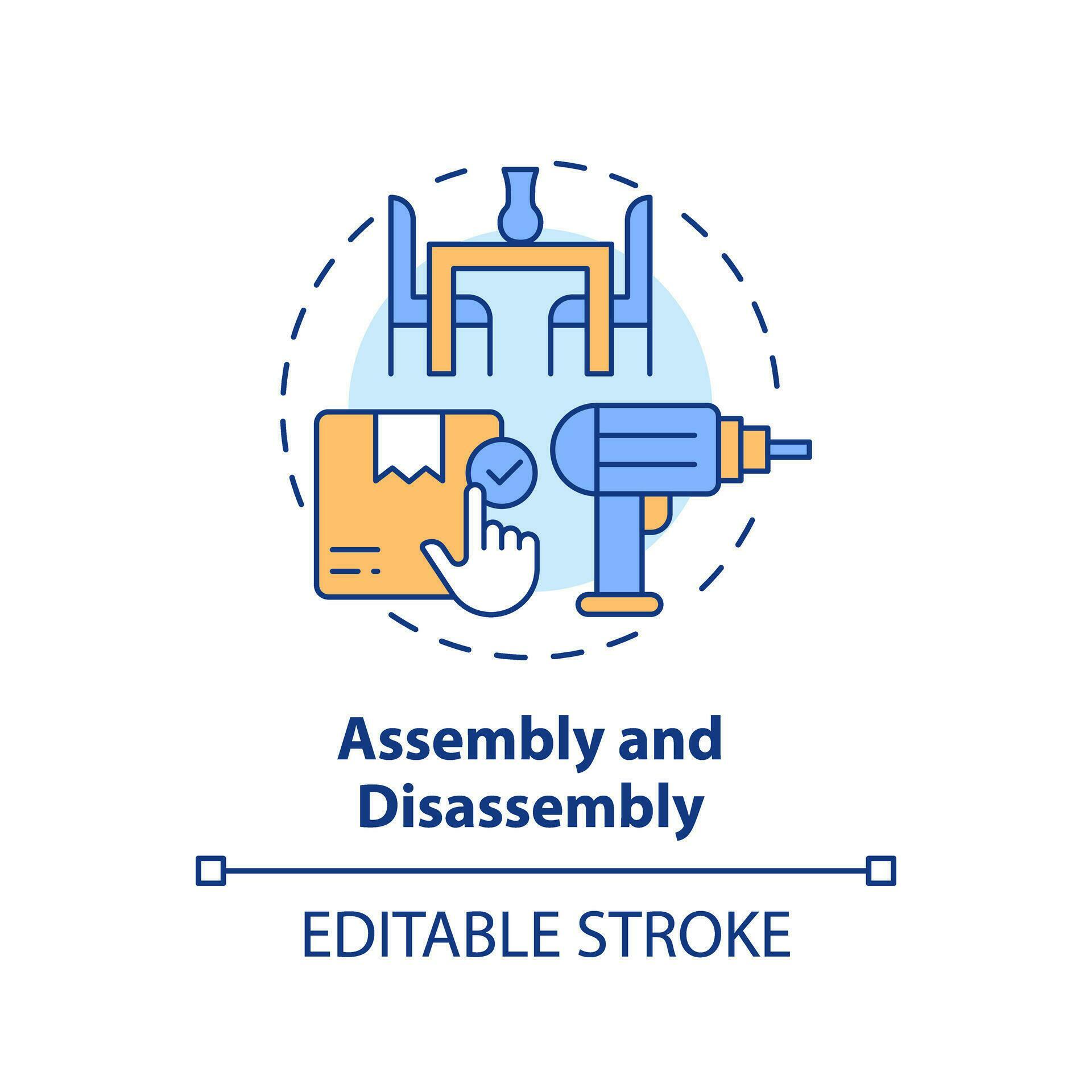 2D editable assembly and disassembly icon representing moving service