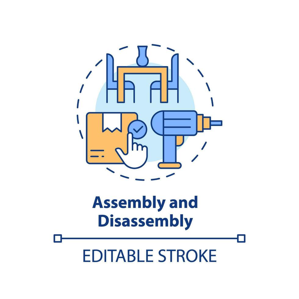 2D editable assembly and disassembly icon representing moving service, simple isolated vector, multicolor thin line illustration. vector