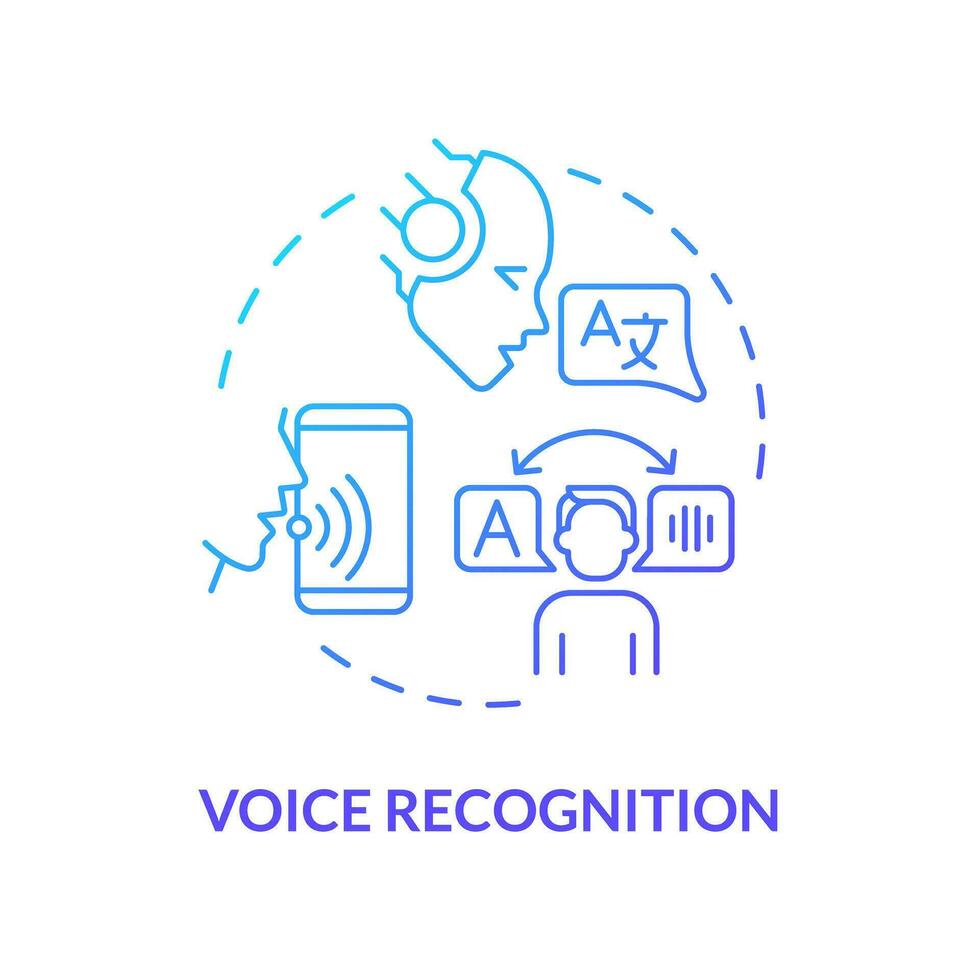 2D voice recognition thin line gradient icon concept, isolated vector, blue illustration representing voice assistant. vector