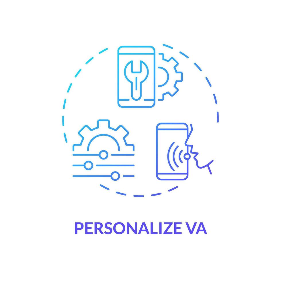 2D personalize VA thin line gradient icon concept, isolated vector, blue illustration representing voice assistant. vector