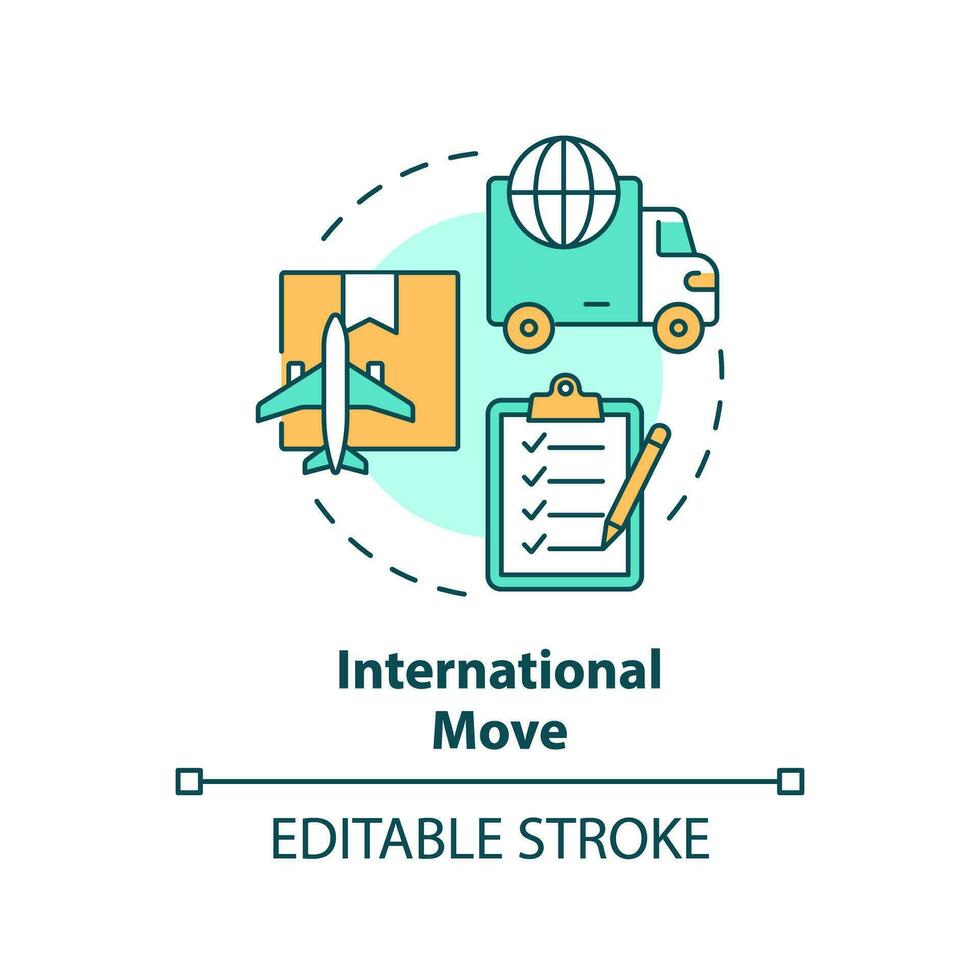 2D editable international move icon representing moving service, simple isolated vector, multicolor thin line illustration. vector