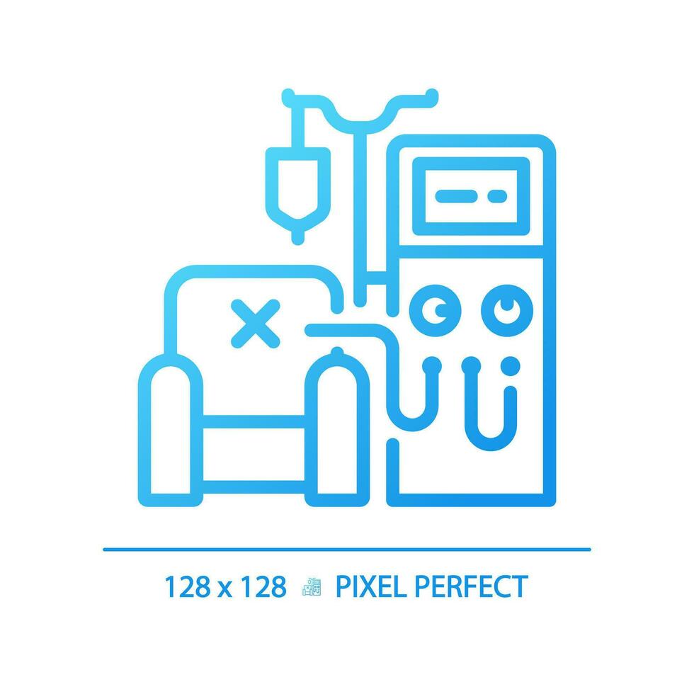 Dialysis machine pixel perfect gradient linear vector icon. Kidney disease. Renal system. Medical procedure. Thin line color symbol. Modern style pictogram. Vector isolated outline drawing