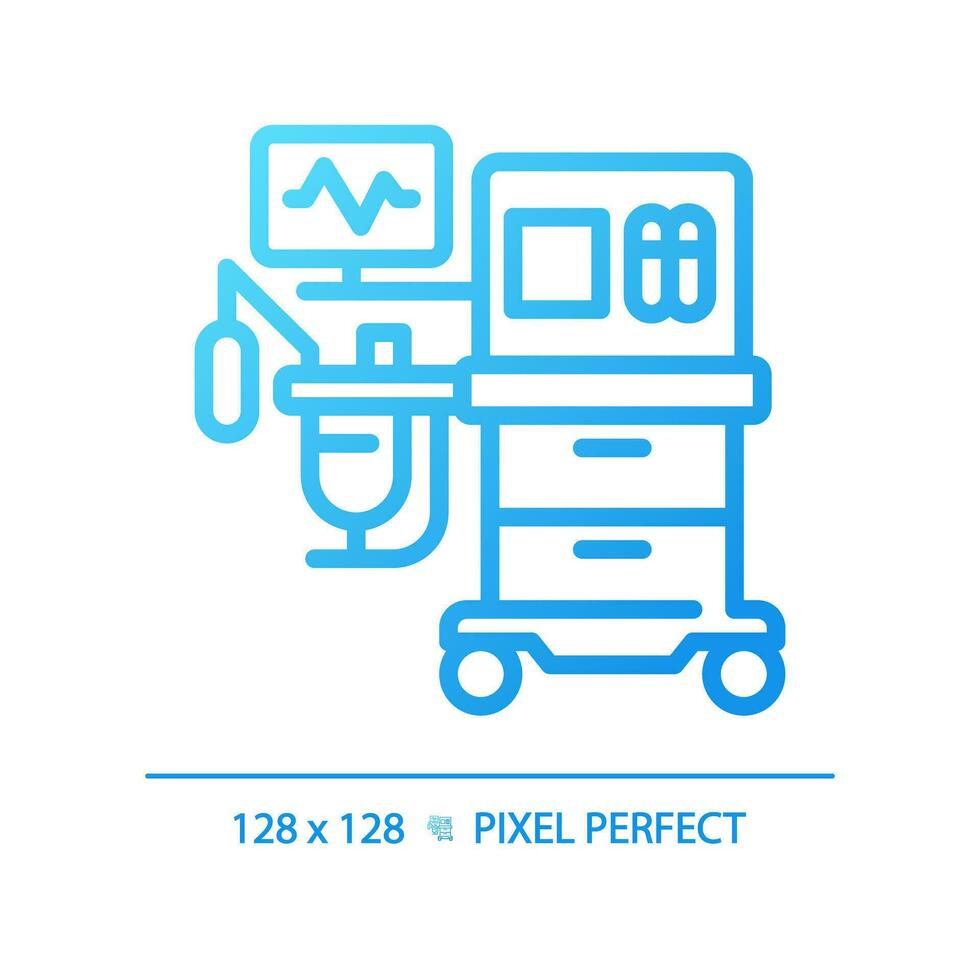 Anesthesia machine pixel perfect gradient linear vector icon. Surgical equipment. Medical ventilator. Operating room. Thin line color symbol. Modern style pictogram. Vector isolated outline drawing