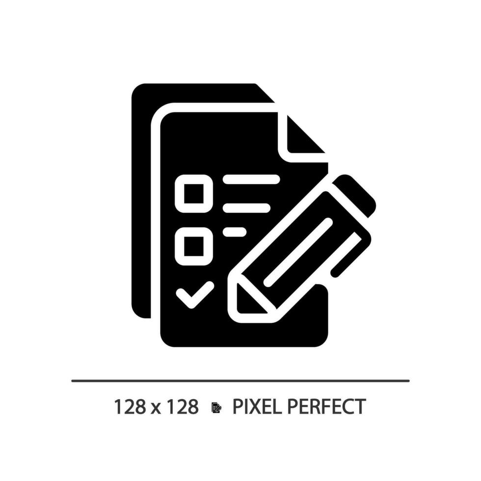 2D pixel perfect glyph style checklist icon, isolated vector, silhouette document illustration vector