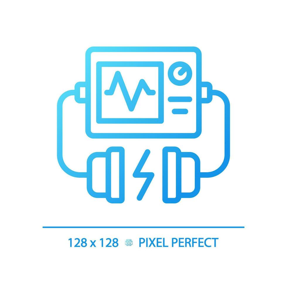Defibrillator pixel perfect gradient linear vector icon. Life saving device. Emergency medical equipment. Thin line color symbol. Modern style pictogram. Vector isolated outline drawing