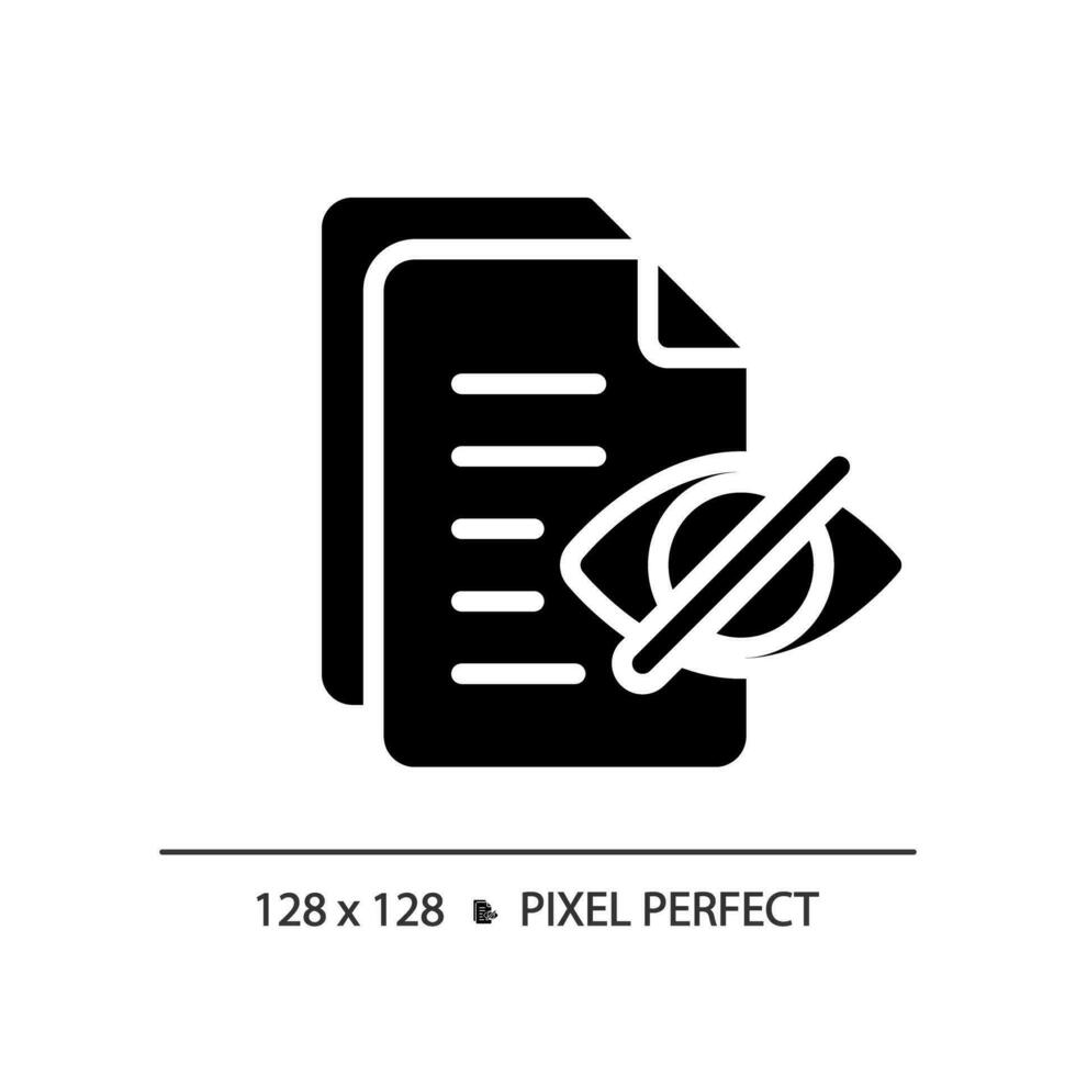 2D pixel perfect glyph style confidential document icon, isolated vector, silhouette document illustration vector
