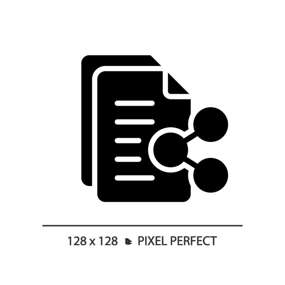 2D pixel perfect glyph style document sharing icon, isolated vector, silhouette document illustration vector