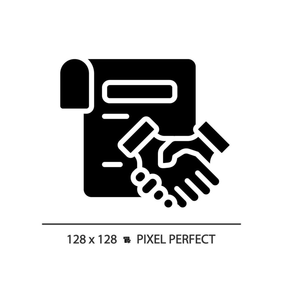 2d píxel Perfecto glifo estilo acuerdo icono, aislado vector, silueta documento ilustración vector