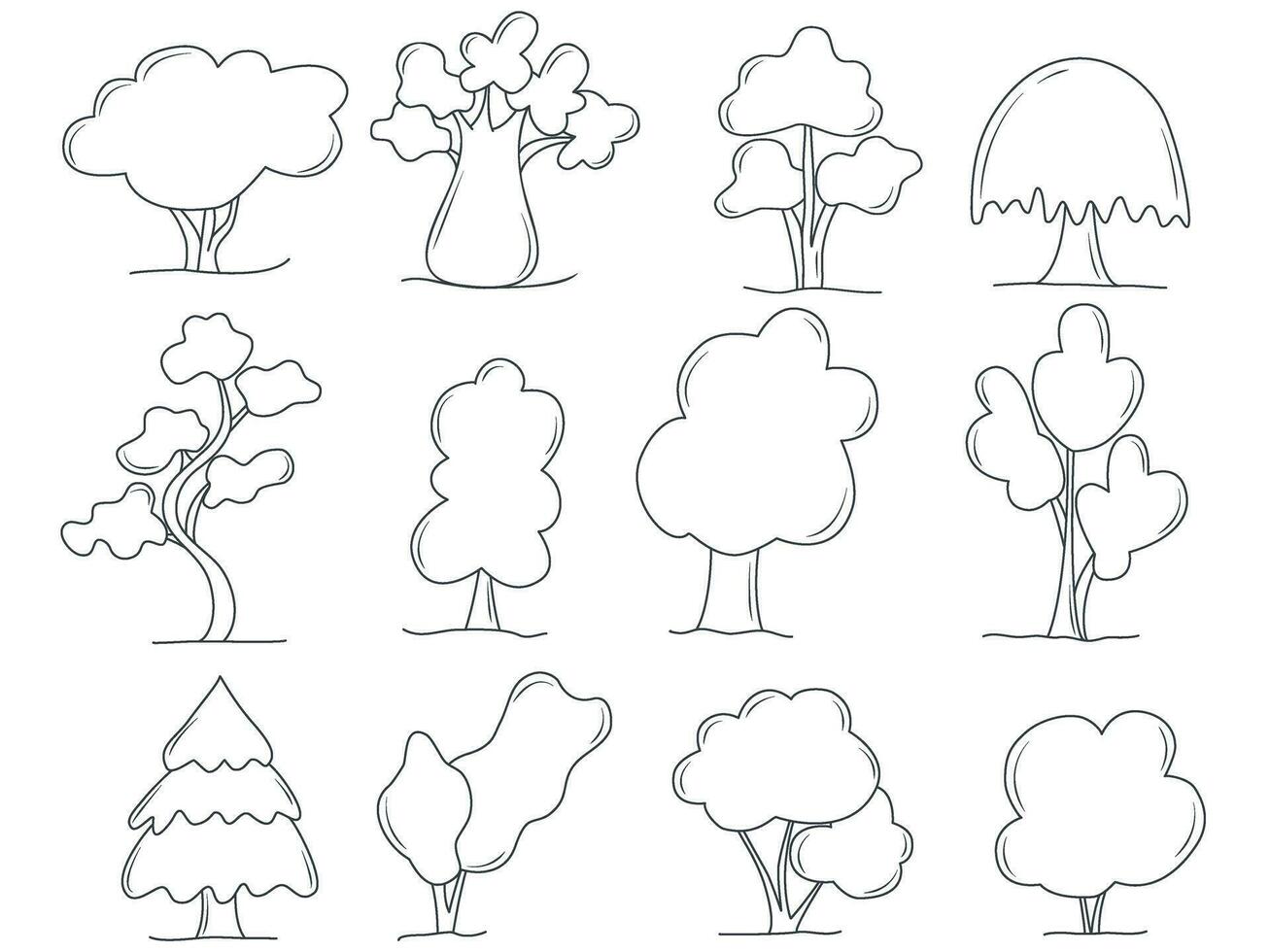 Ink tree set doodle sketch style vector