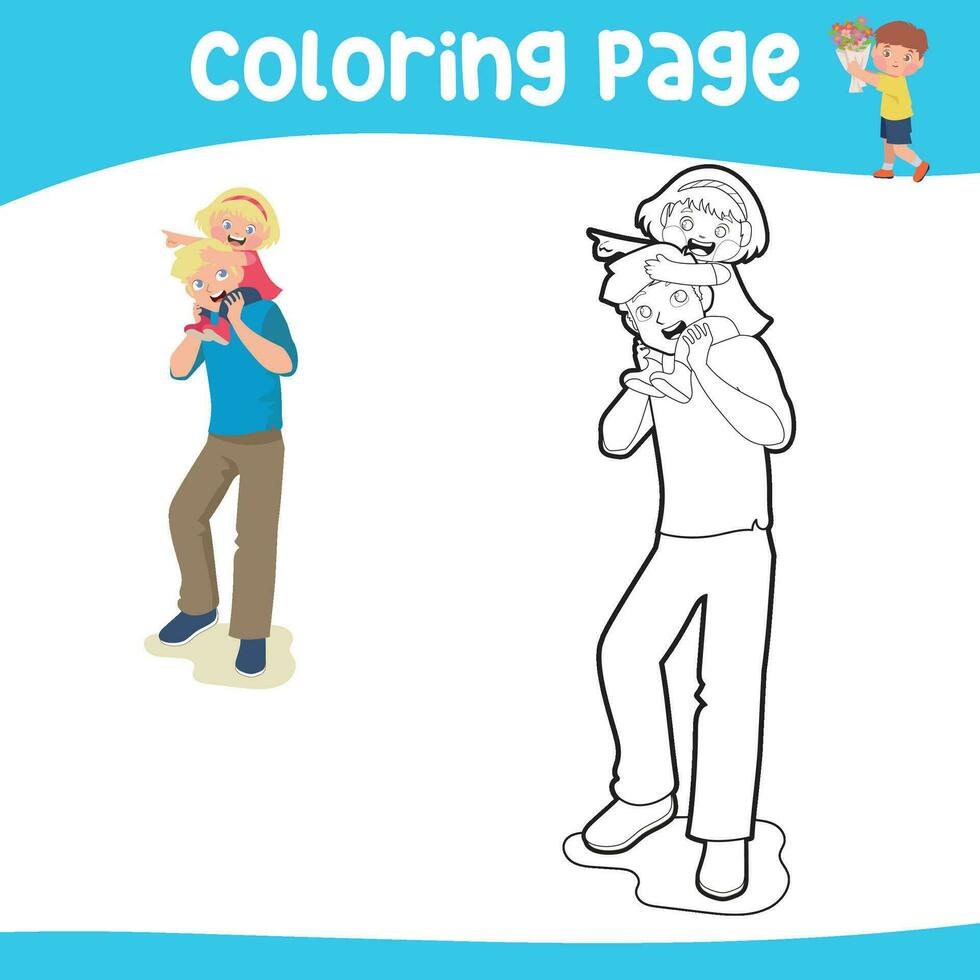 Happy Fathers Day colouring sheet. Fathers day coloring pages. Easy and simple colouring page for kids vector