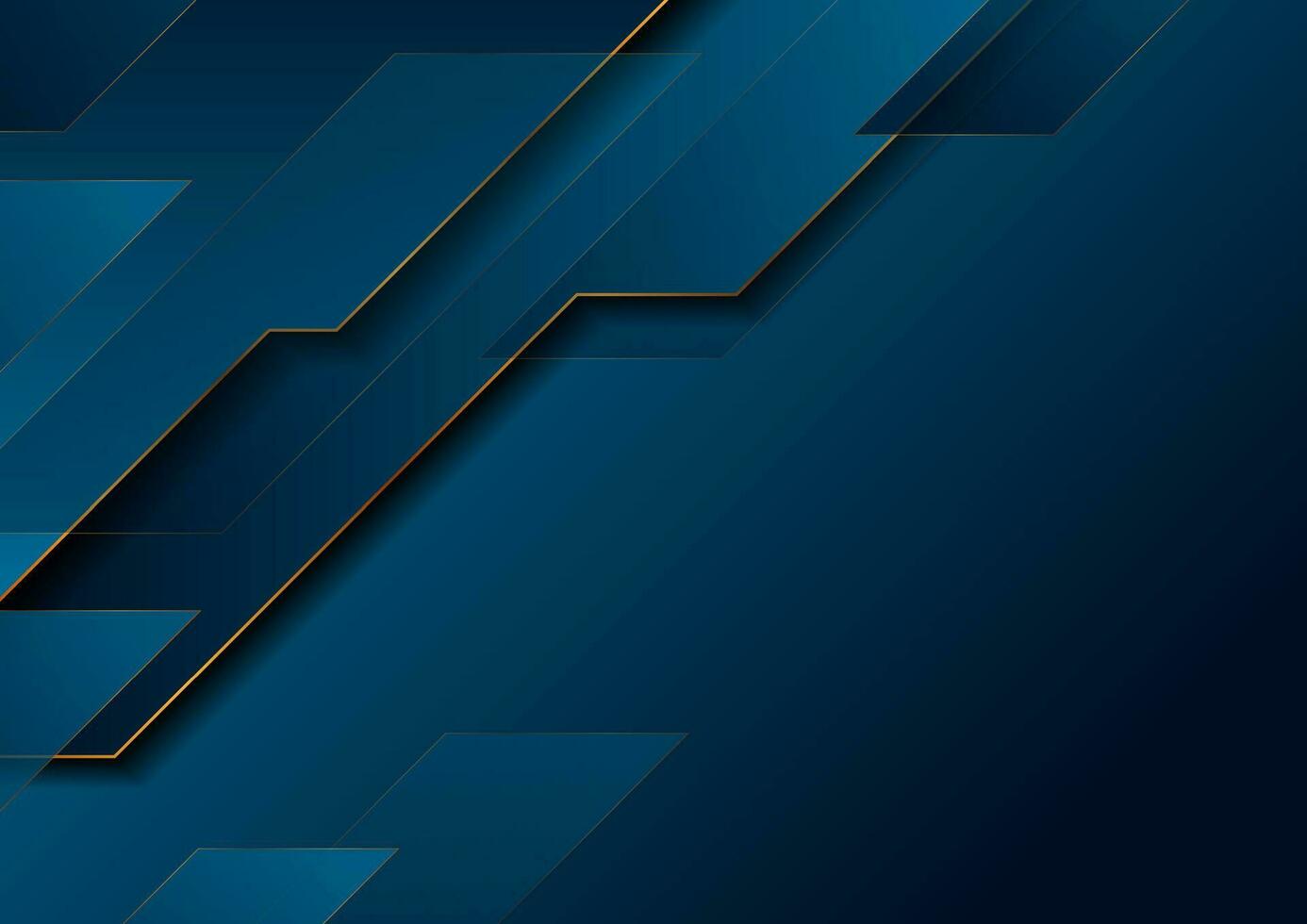 Dark blue and golden abstract tech geometric background vector
