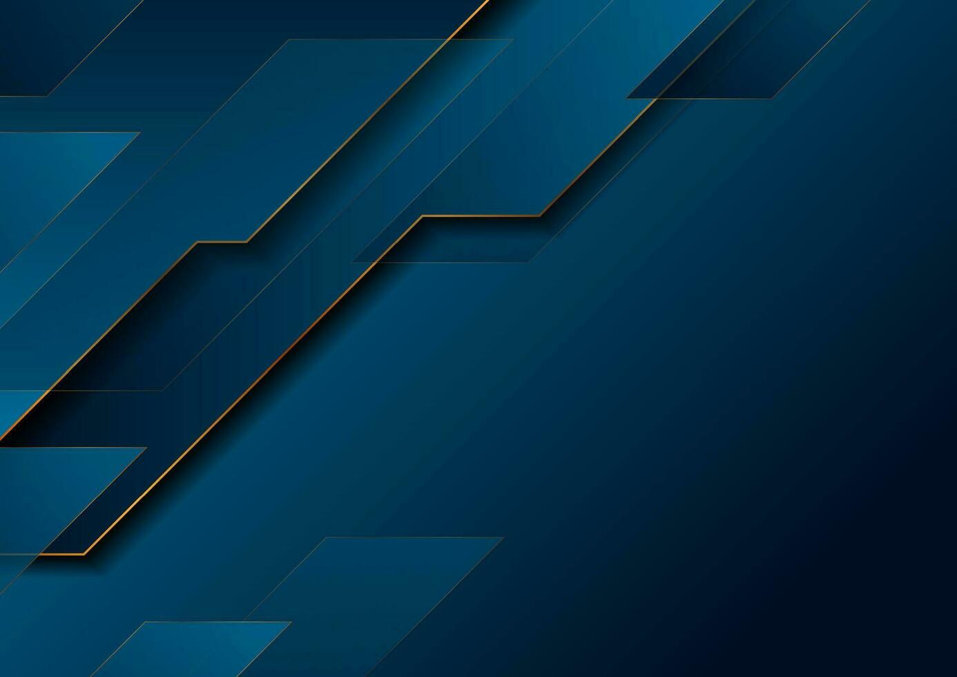 Dark blue and golden abstract tech geometric background vector