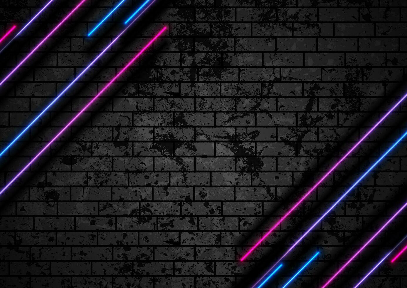 Blue purple neon technology lines on brick grunge wall vector
