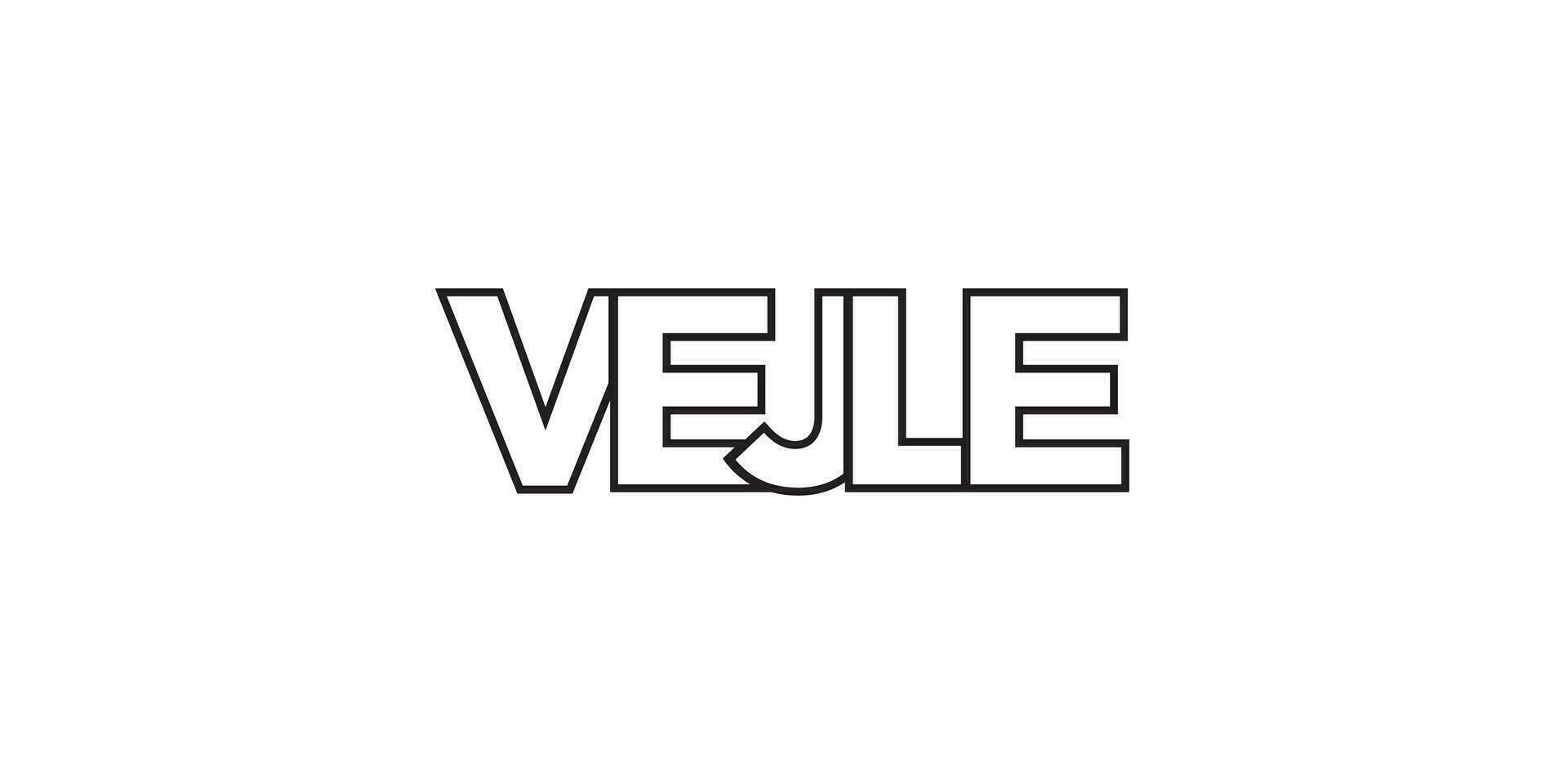 Vejle in the Denmark emblem. The design features a geometric style, vector illustration with bold typography in a modern font. The graphic slogan lettering.