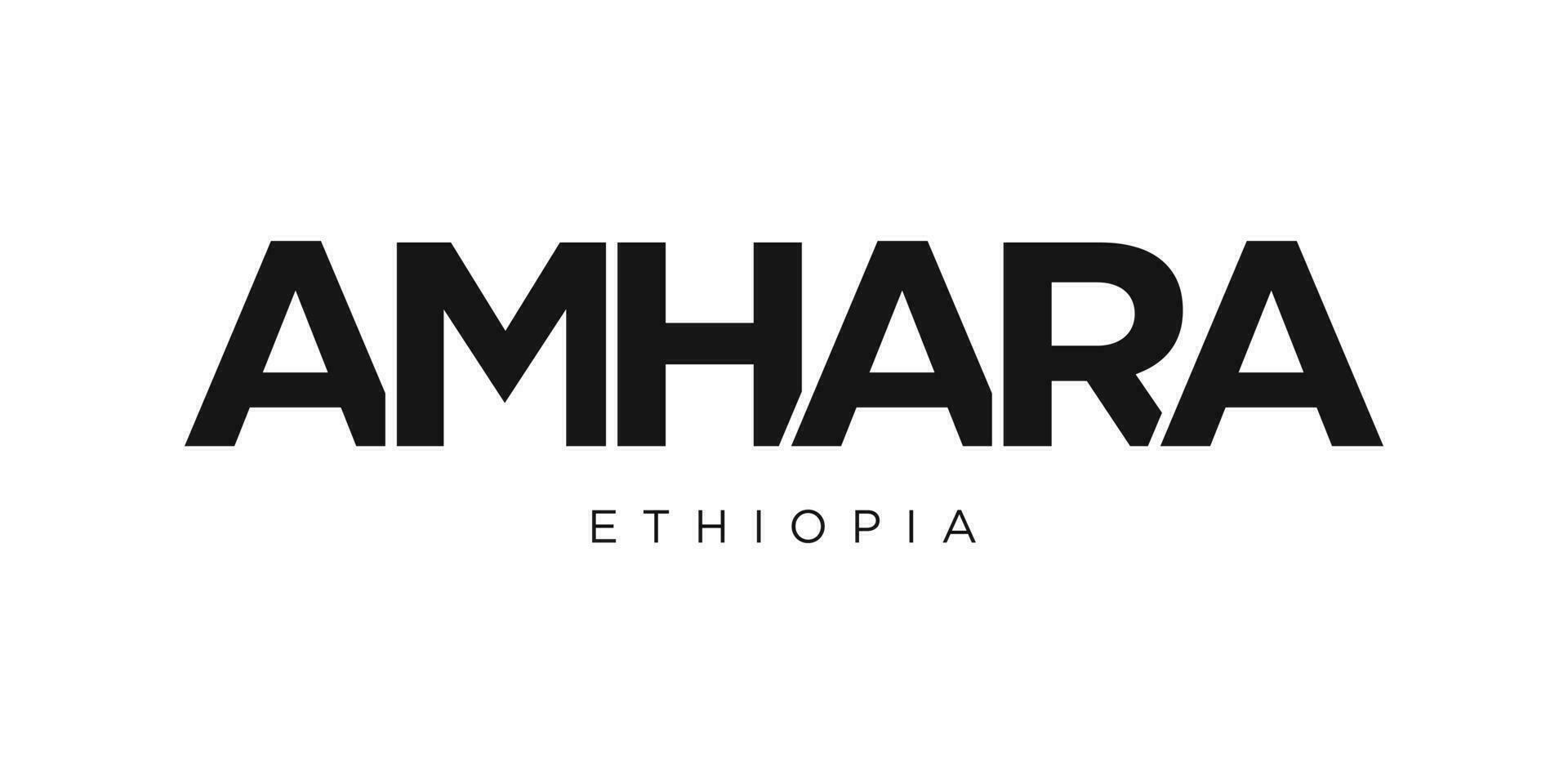 Amhara in the Ethiopia emblem. The design features a geometric style, vector illustration with bold typography in a modern font. The graphic slogan lettering.