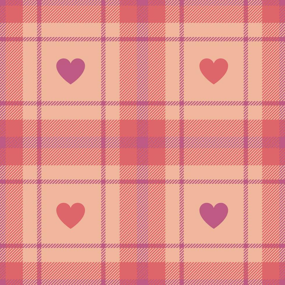 Textile background check of fabric plaid seamless with heart and texture tartan pattern vector. vector