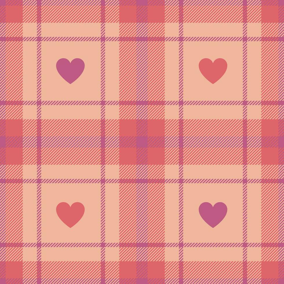 Textile background check of fabric plaid seamless with heart and texture tartan pattern vector. vector