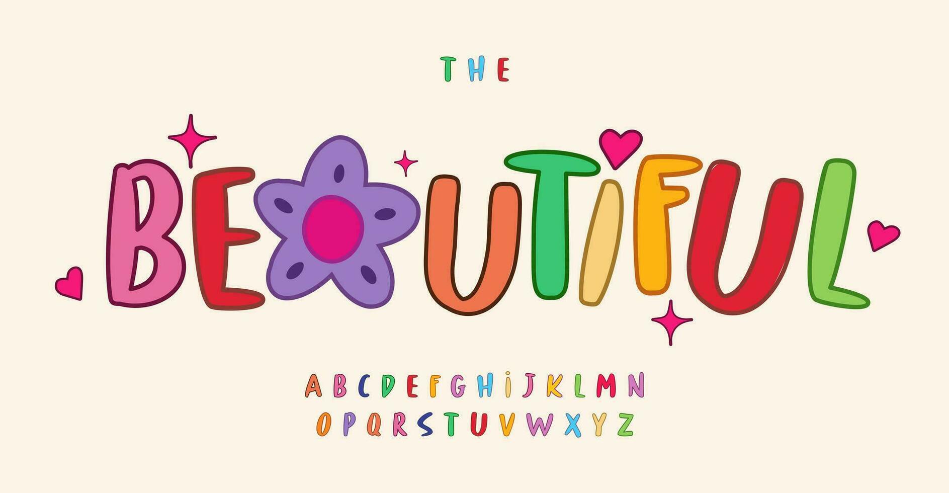 Beautiful children alphabet. Joyful celebration font, cheerful cute letters for greeting cards, birthdays, festive occasions. Rounded summer letters for playful childhood headlines and logos. Vector. vector