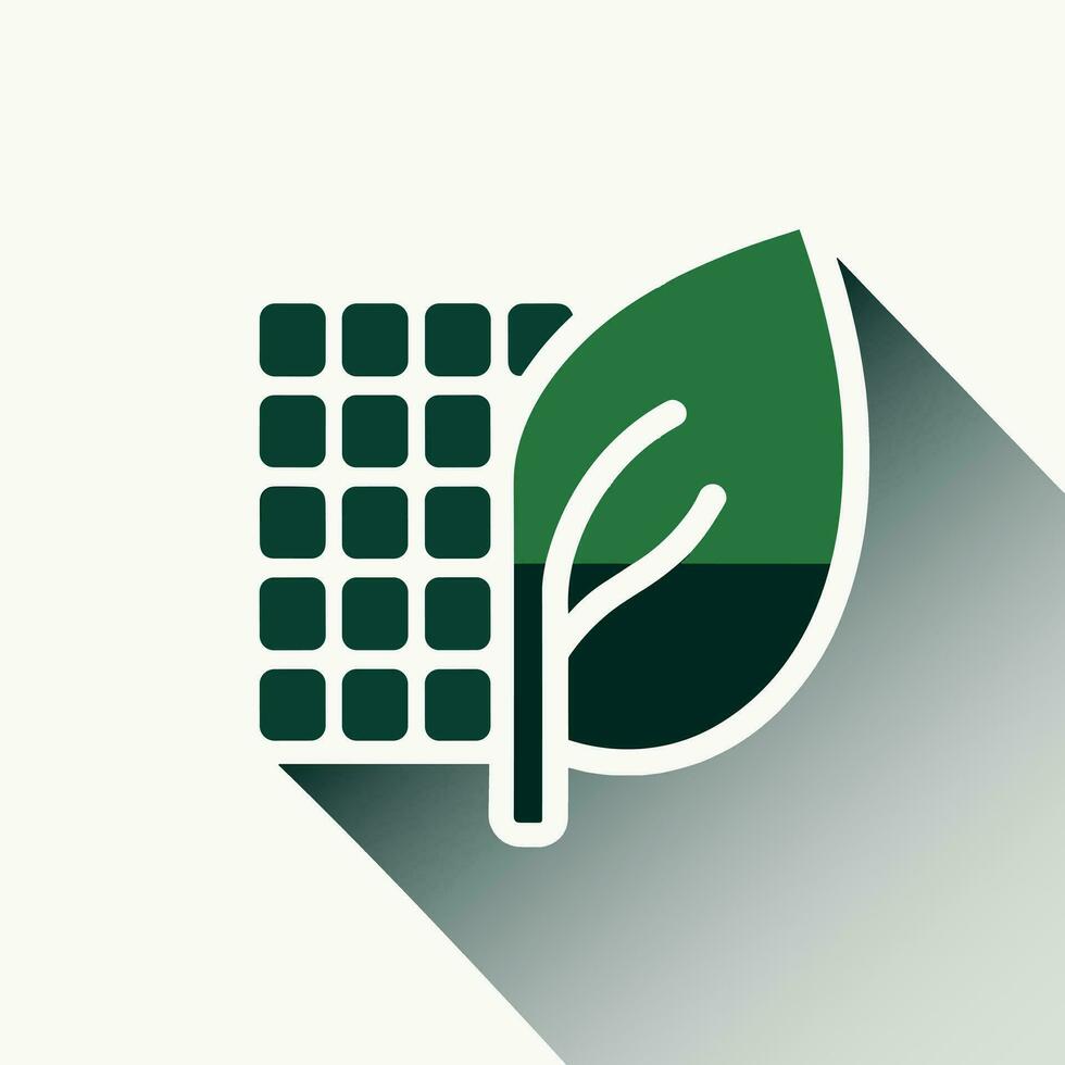 AI generated Eco-friendly energy service filled green logo. Green leaf intertwined with a solar panel icon. Design element. Ai art for corporate branding, website vector