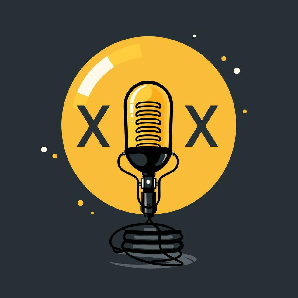 AI generated Comedy podcast filled colorful initial logo idea. Talk show. Recording microphone. Entertainment and engagement. Letters inside circle shape. Graphic design vector