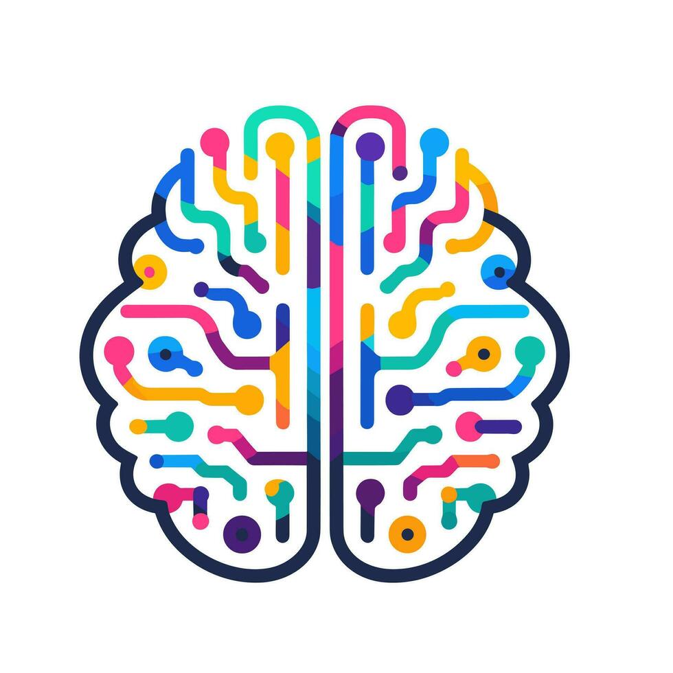 AI generated Artificial intelligence brain colorful line logo. Innovation business value. Brain with circuit elements icon. Design element. Ai art for corporate branding vector