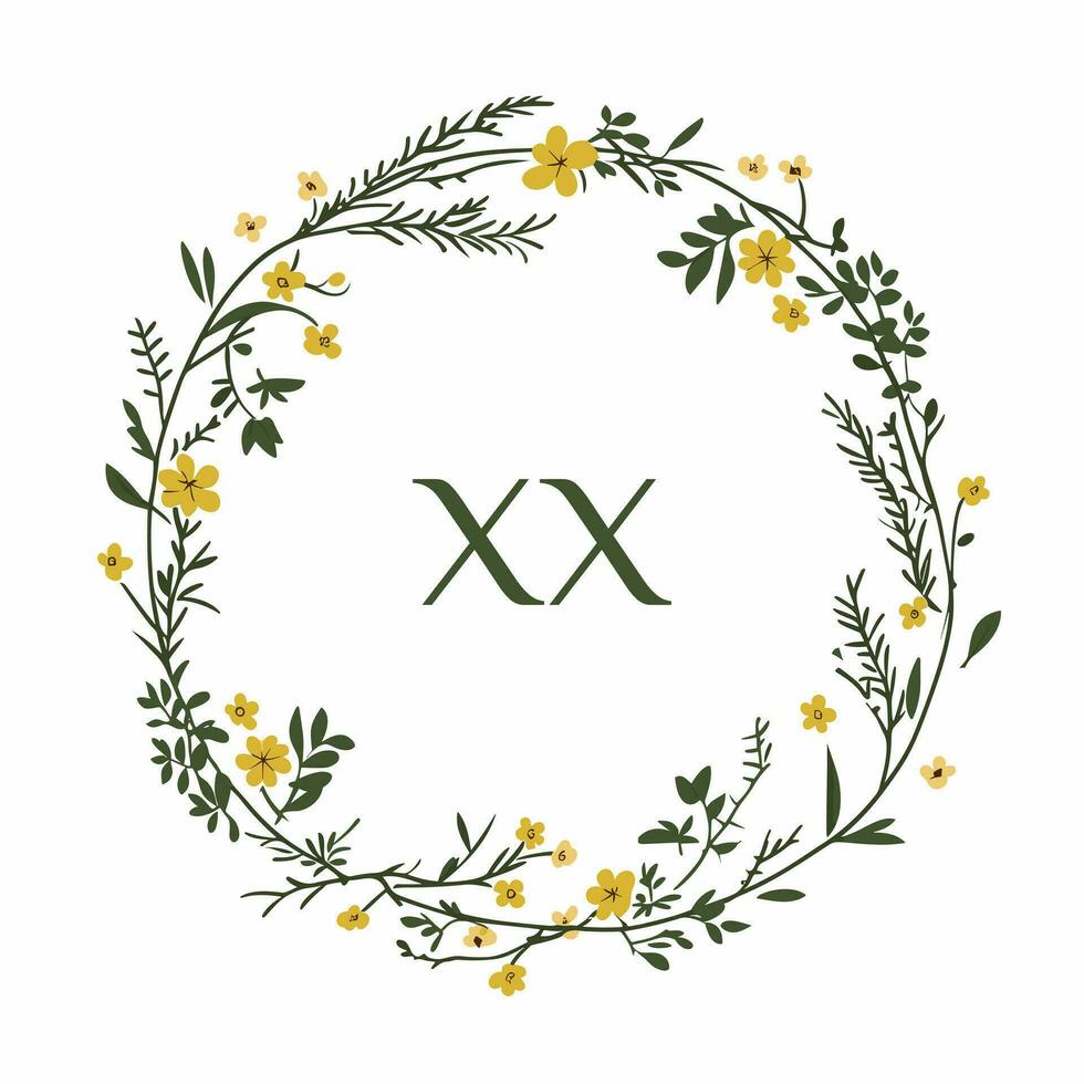 AI generated Farming supplies and agriculture filled colorful initial logo idea. Simple floral wreath design. Letters inside square shape. Graphic design vector