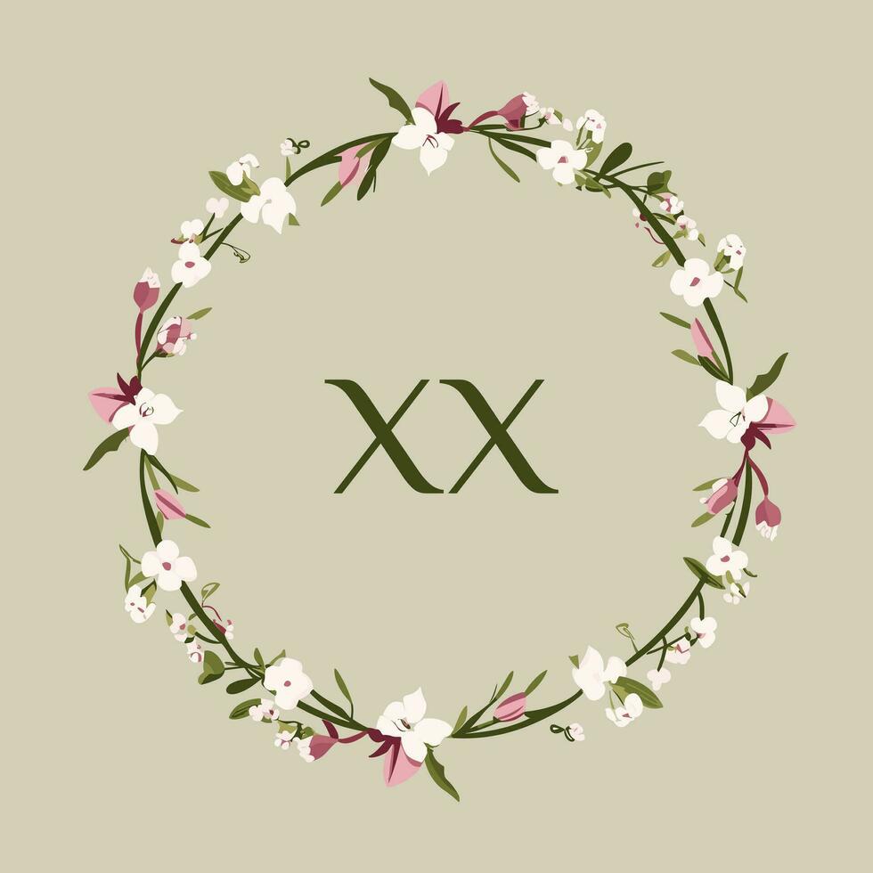 AI generated Farming supplies and agriculture filled colorful initial logo idea. Simple floral wreath design. Letters inside square shape. Graphic design vector