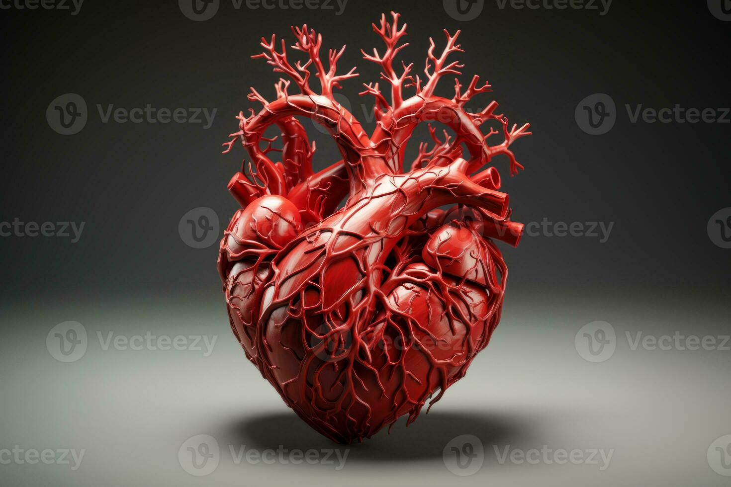 AI generated 3d model Human heart with veins and arteries photo