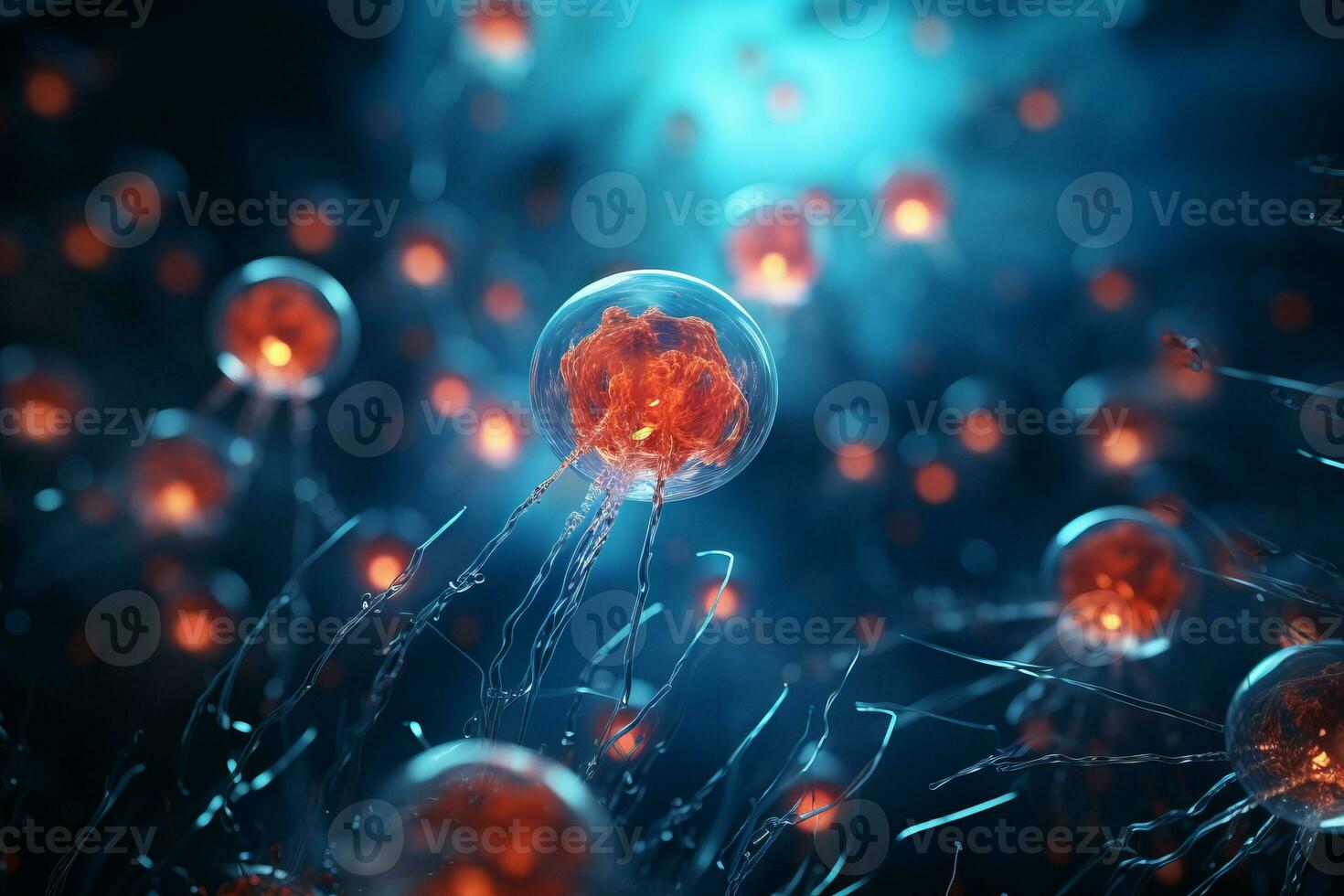 AI generated Internal cellular structures, circulatory pathways, microbial entities. Virulent virus, scarlet blood cells, cellular connections photo