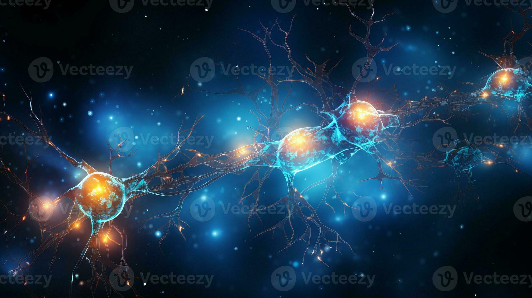 AI generated Structure of human brain cells, neurons glowing photo