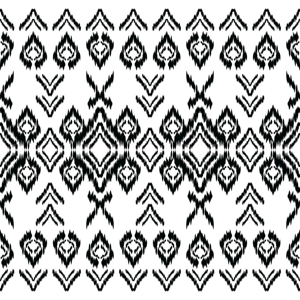 Aztec tribal vector background in black and white. Seamless ikat pattern. Traditional ornament ethnic style. Design for textile, fabric, clothing, curtain, rug, ornament, wrapping. photo