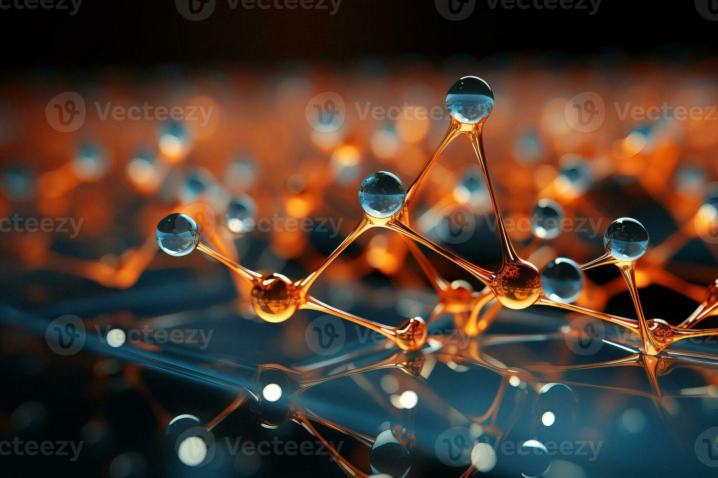 AI generated A symbolic presentation showcasing a molecular atom model, expressing ideas within the fields of science and medicine. photo