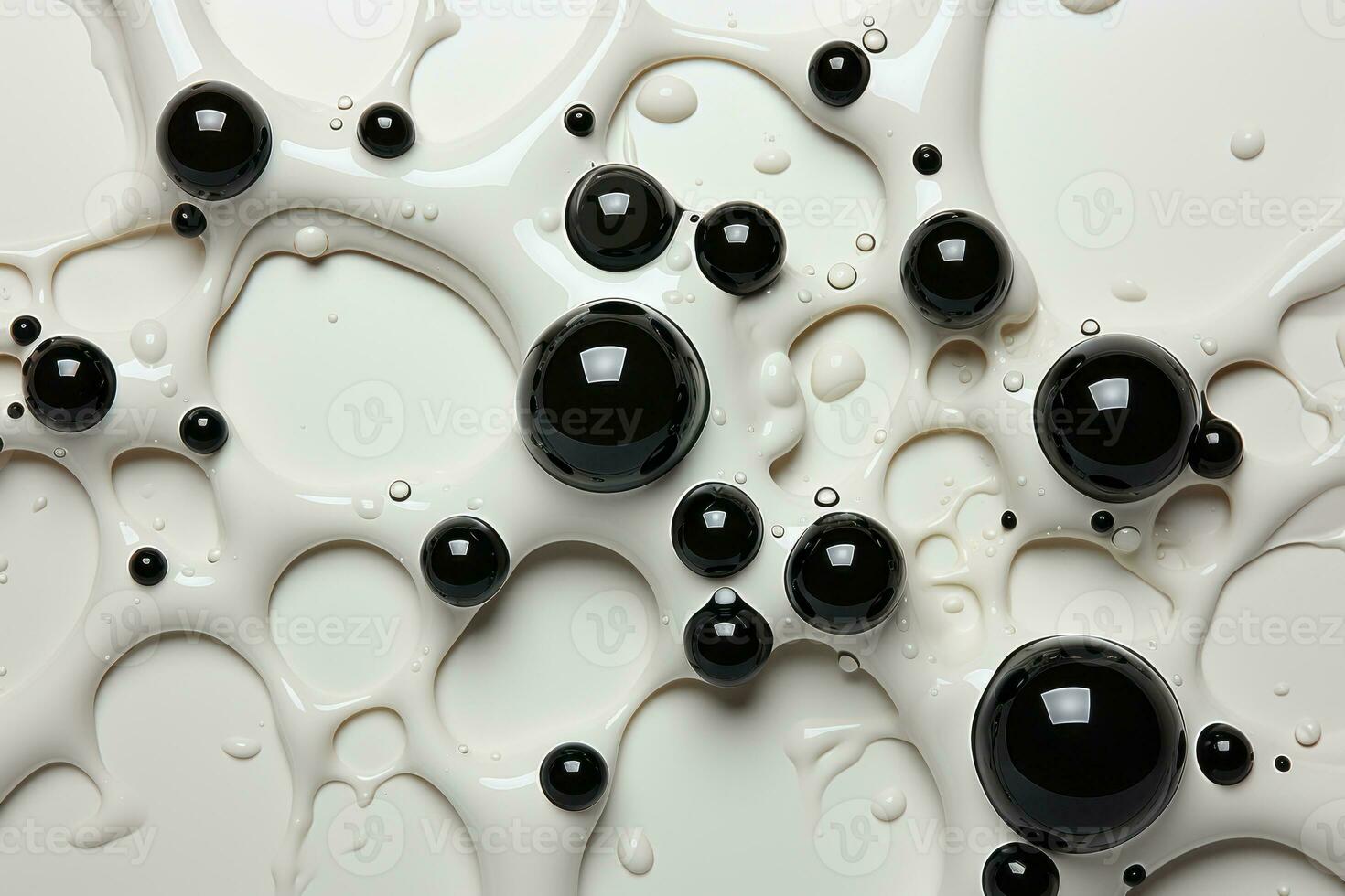 AI generated Smooth black and white background with large bubbles and drops photo