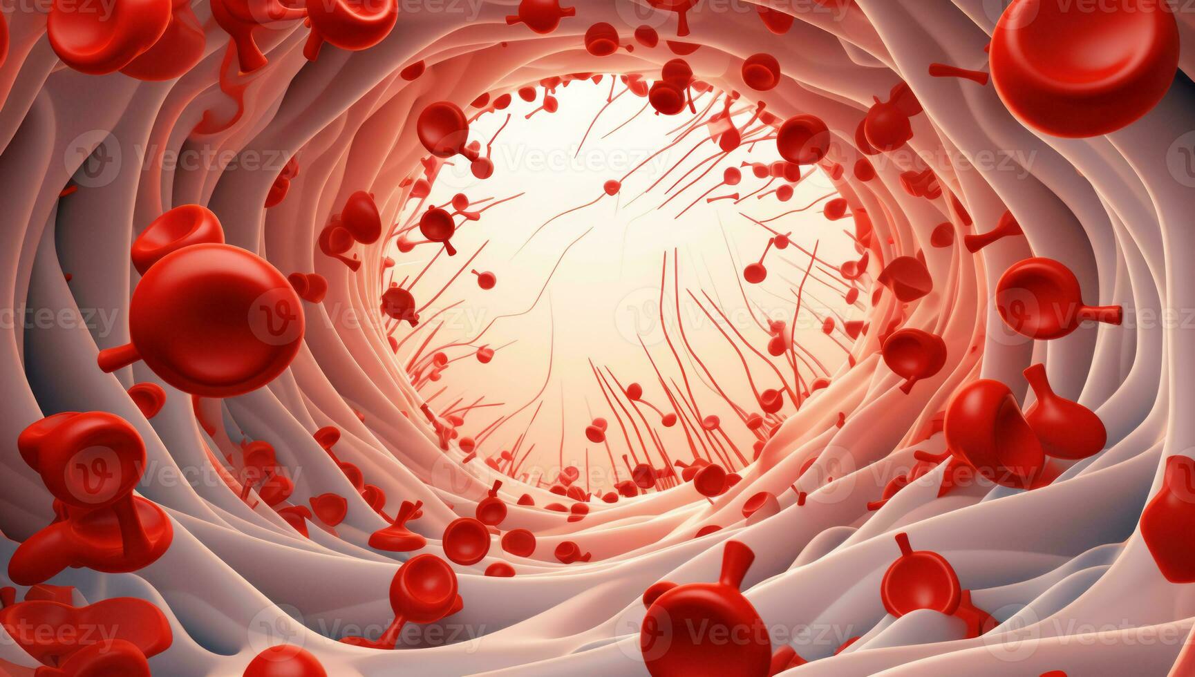 AI generated blood elements in the human framework. A profusion of blood cells. Floating freely. Within the human physique. Biological investigation, microbiological scrutiny, internal framework. photo