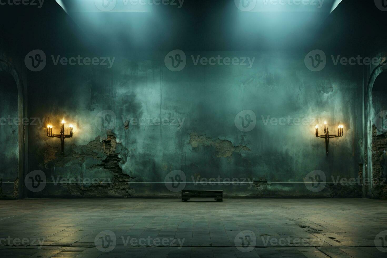 AI generated Obscured setting with mist, lantern lights, and aged partitions. photo