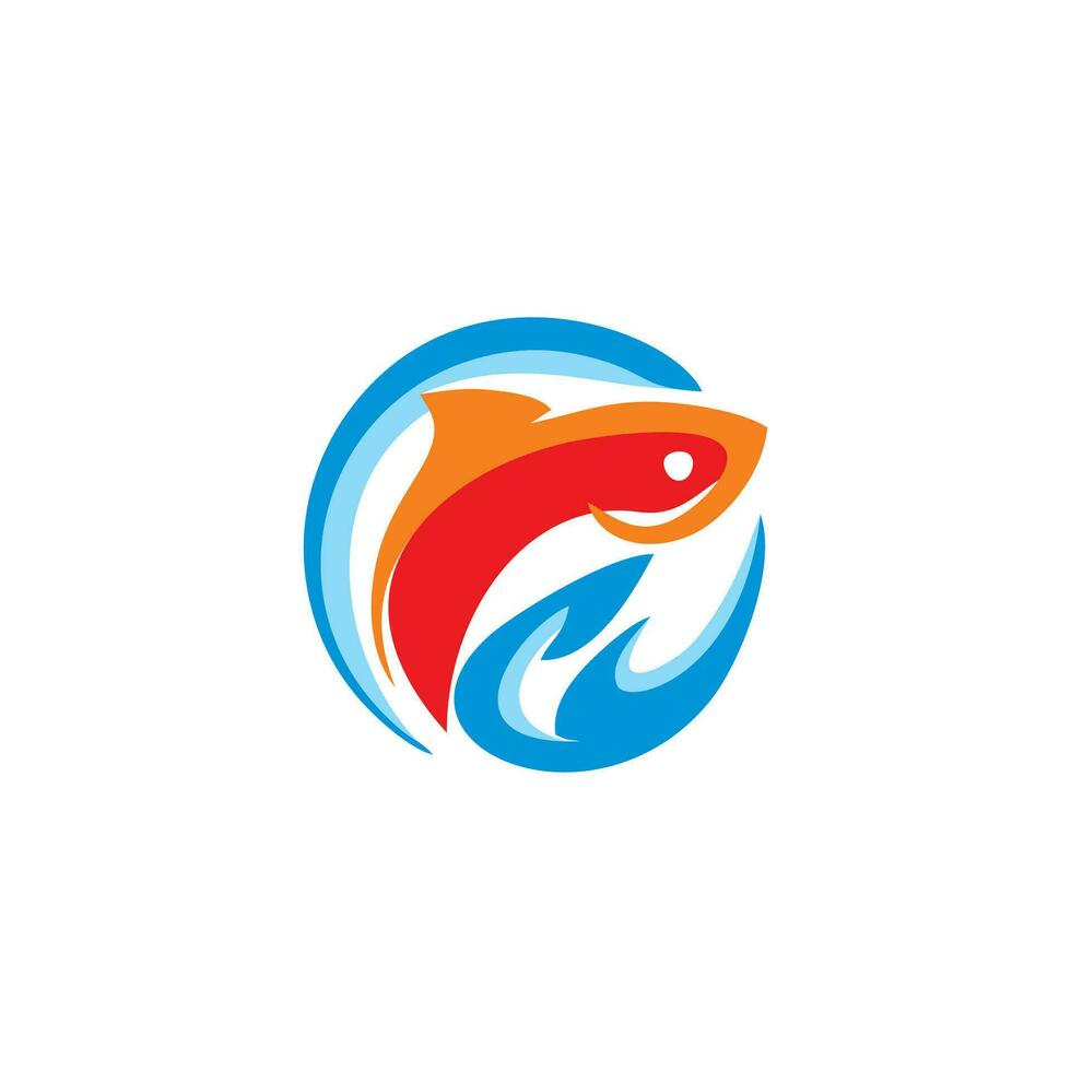 pescado en agua logo diseño vector modelo. Mariscos restaurante tienda tienda logotipo icono concepto.