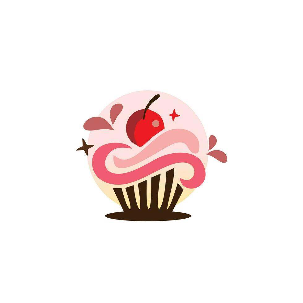 Fresco pastel logo vector gráfico con un belleza pastel, hojas, rama y batidor para ninguna negocio especialmente para panadería, pastelería, galletas, cafetería, etc.