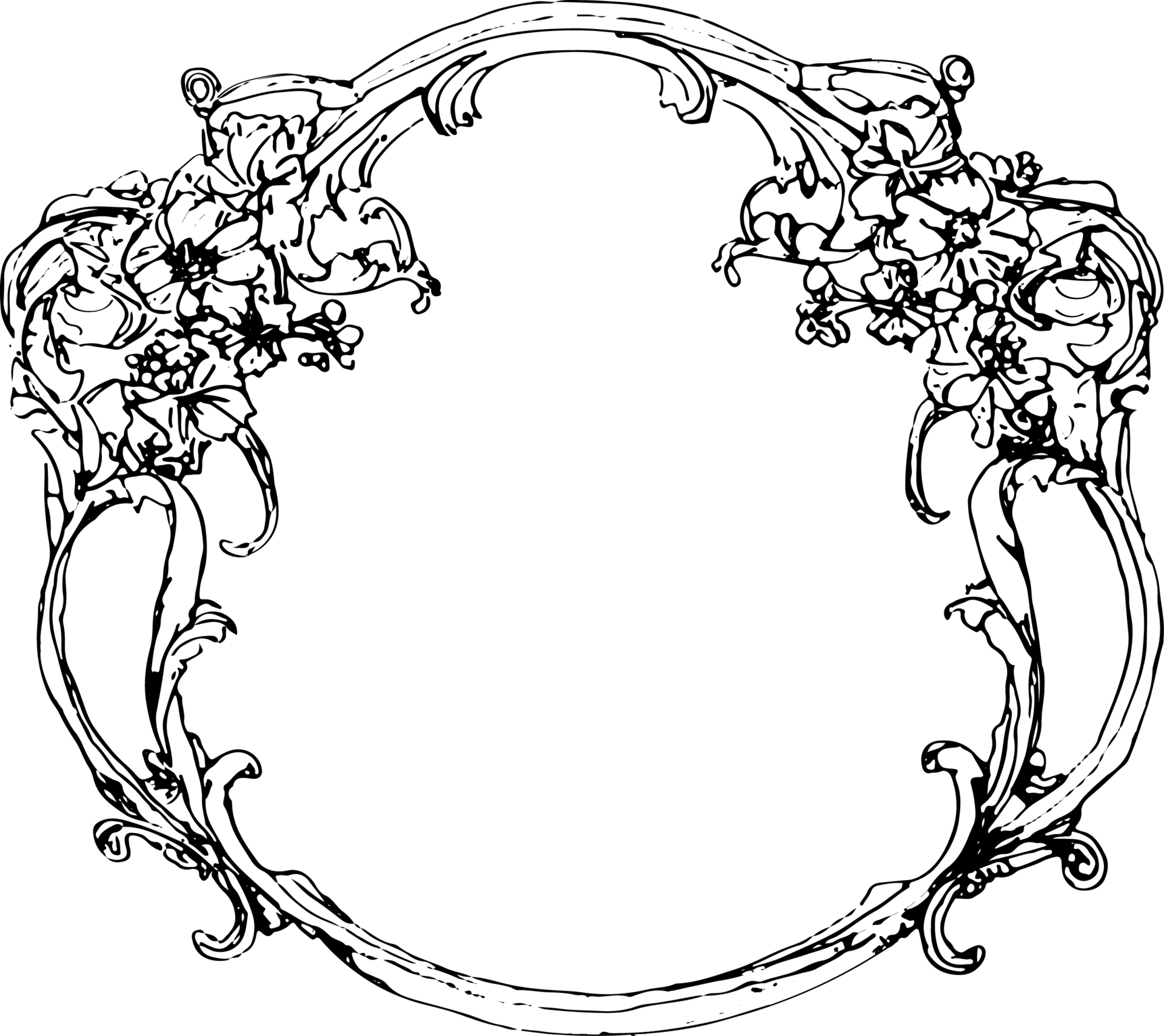 Round baroque style floral frame, desing element with copy space