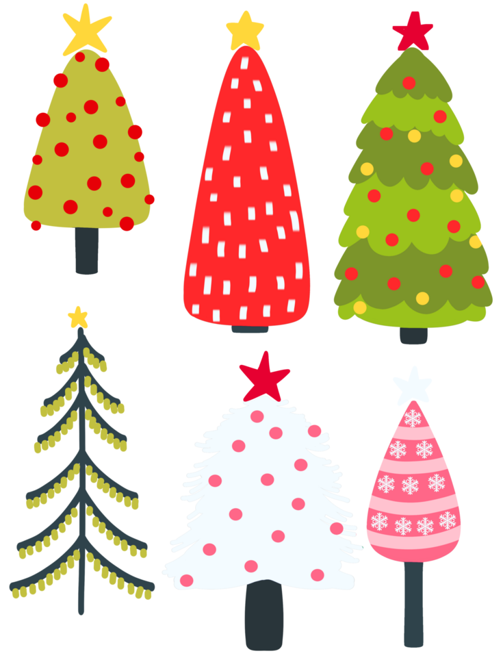 Christmas trees Colorful illustration in flat cartoon style png