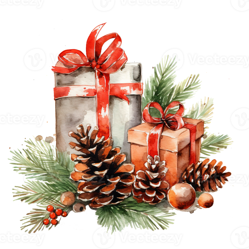 AI generated Watercolor Presents. Vintage packaging. Holiday illustration for design, print, fabric AI Generation png