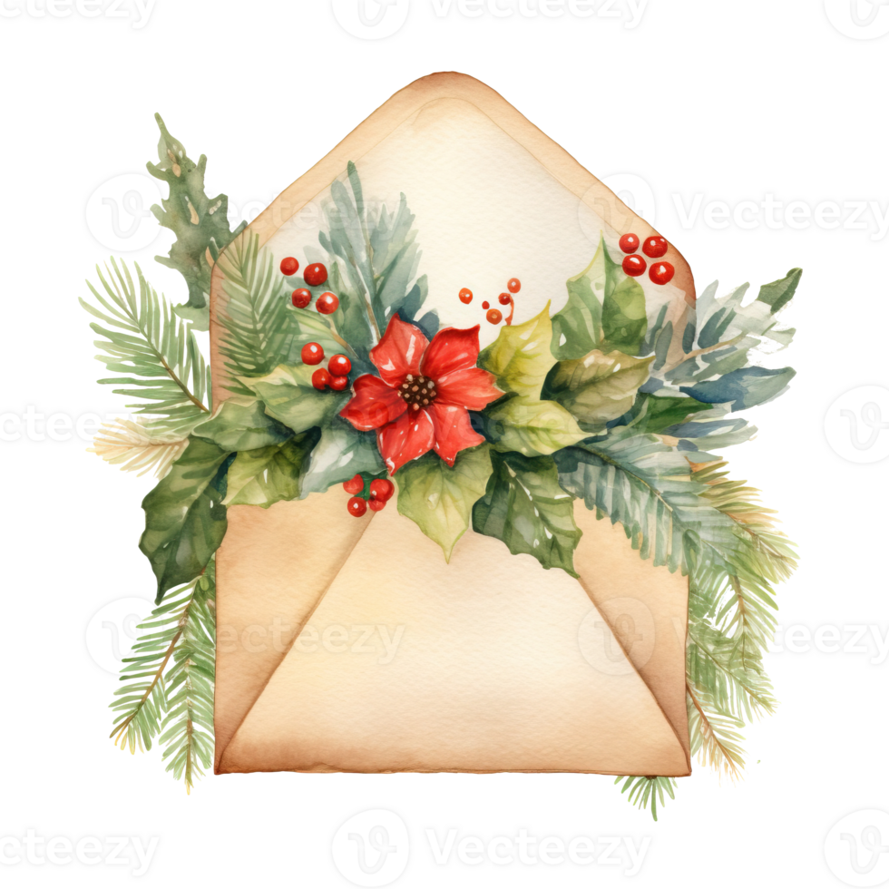 AI generated Watercolor envelope. Vintage envelope. Holiday illustration for design, print, fabric AI Generation png