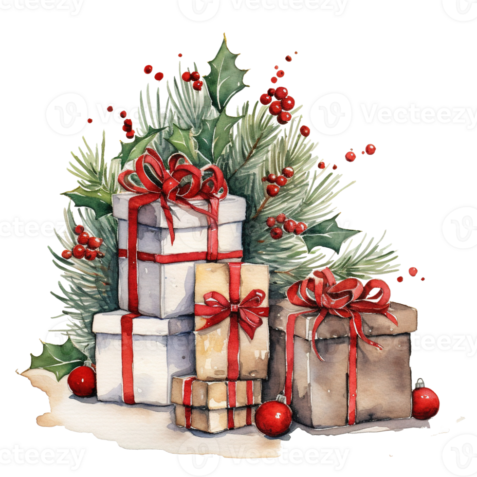 AI generated Watercolor Presents. Vintage packaging. Holiday illustration for design, print, fabric AI Generation png