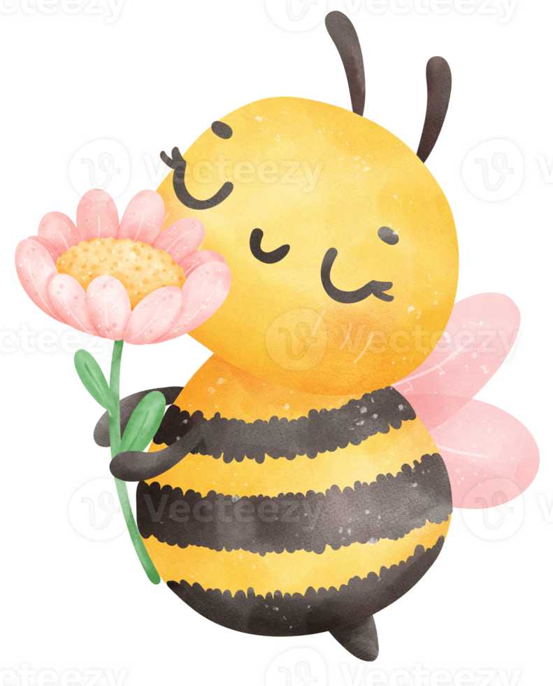 Cute Honey bee with flower png
