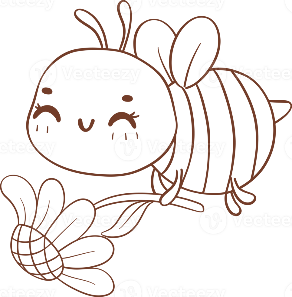 Bee with flower outline png